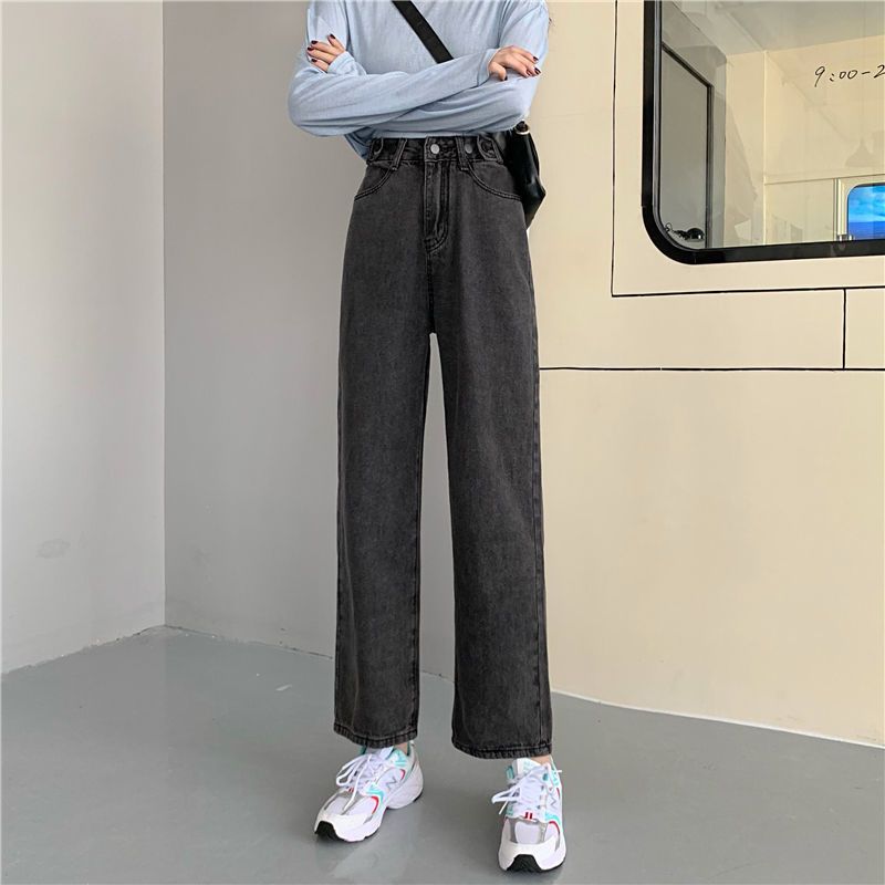 Jeans a vita alta larghi e dritti da donna in stile Hong Kong, statura bassa per i padri, sottili, gambe larghe, lunghi_voghion.com