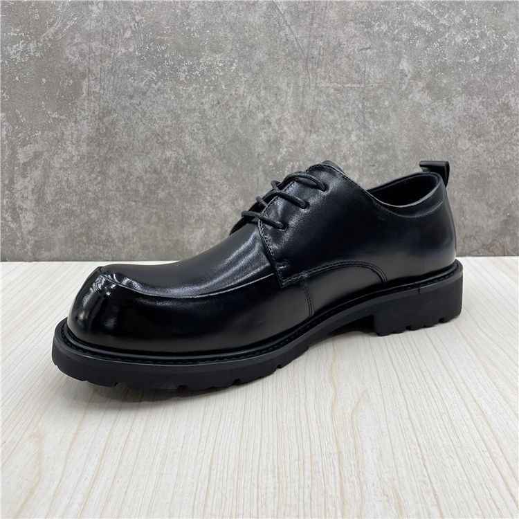 Thick Bottom Spring Lace-up Wear-Resistant Business Big Head Leather Shoes_voghion.com