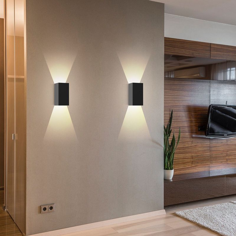Glitzerlife LED Wandleuchte Schwarz Innen Wandlampe - 2ER Außenwandleuchten Wandbeleuchtung 5W Außenlampe Up Down Wandstrahler IP65 Außenleuchte 3000K Warmweiß_voghion.com