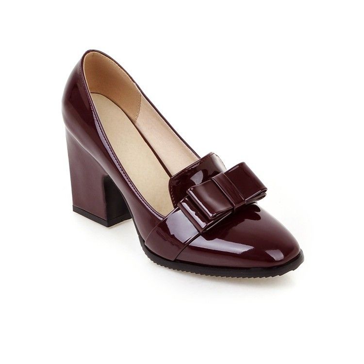 Scarpe singole con tacco spesso e fiocco, taglio basso, alte, taglia 33-43_voghion.com