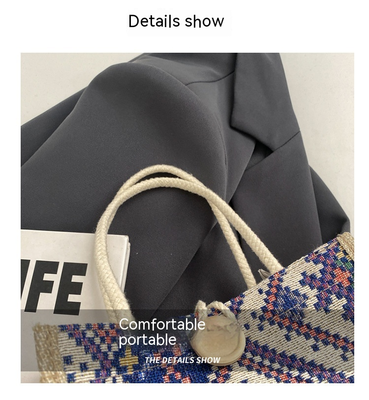 Ethnic Style Canvas Bag for Women, New Fashion for Going Out, Portable Linen Lunch Box, Bento Bag, Hand-held Mommy Bag_voghion.com