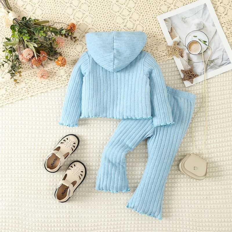 2024 Abbigliamento per bambini, stile carino, tinta unita, felpa con cappuccio, pantaloni a zampa d'elefante_voghion.com