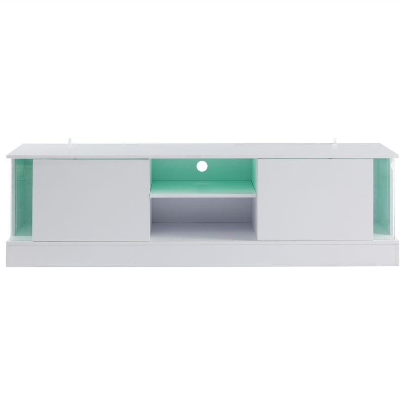 Meuble TV blanc brillant pour téléviseurs jusqu'à 70 pouces, console multimédia sur pied avec éclairage LED, centre de divertissement pour salon_voghion.com