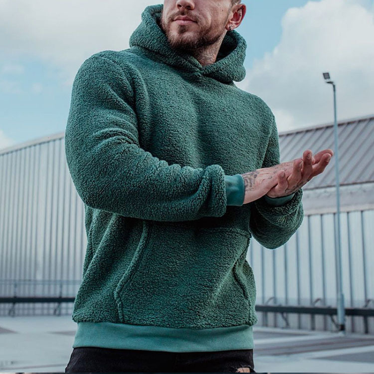 Plush Fleece Hoodie For Man Autumn Hoodie Fuzzy Sweatshirt Solid Color Letter Long Sleeve Pockets Tracksuit Korean Style Moletom_voghion.com