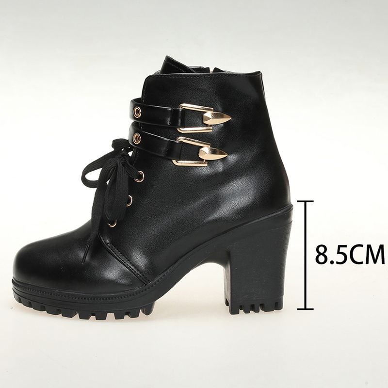 Damenschuhe mit Strasssteinen, runder Zehenpartie, dicker Sohle, große modische Stiefel, Winterstiefel mit dickem Absatz, Retro-Seitenreißverschluss, High Heel, kurze Stiefel_voghion.com