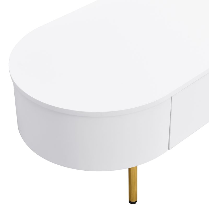 Table basse à deux tiroirs, poignées et pieds dorés, coins arrondis_voghion.com
