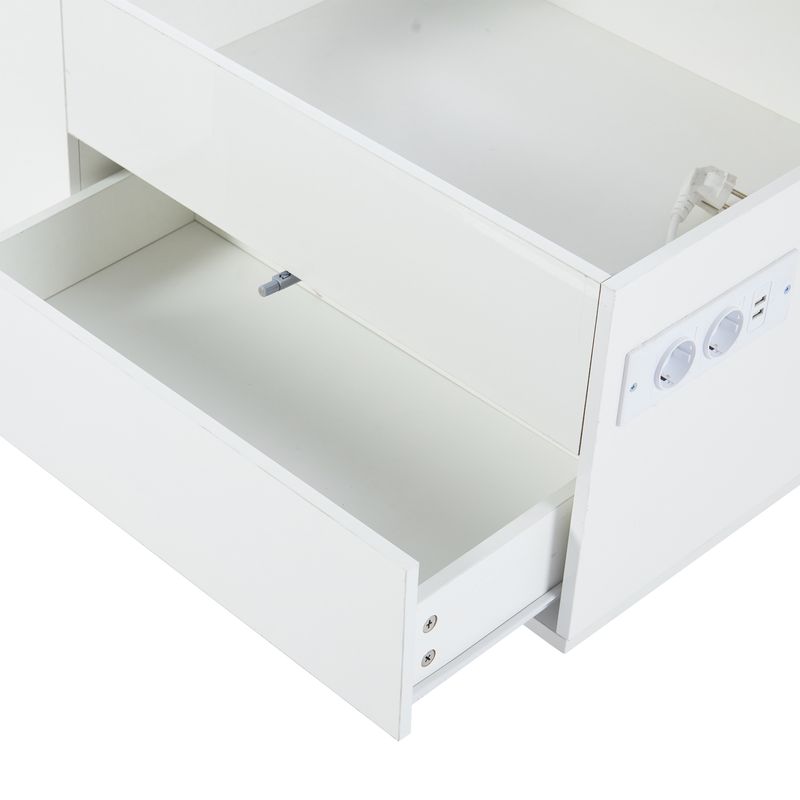 Table basse réglable en hauteur 95 x 48 x 42 cm avec rangement dissimulé, éclairage LED, tiroir et prise – Table d'appoint de salon blanche_voghion.com