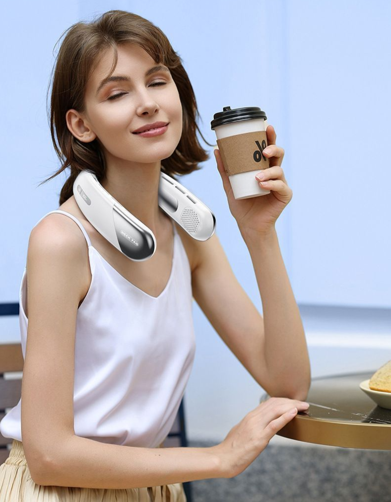 New Leafless Hanging Neck USB Mini Portable Rechargeable Digital Display Outdoor Cooling Small Fan_voghion.com