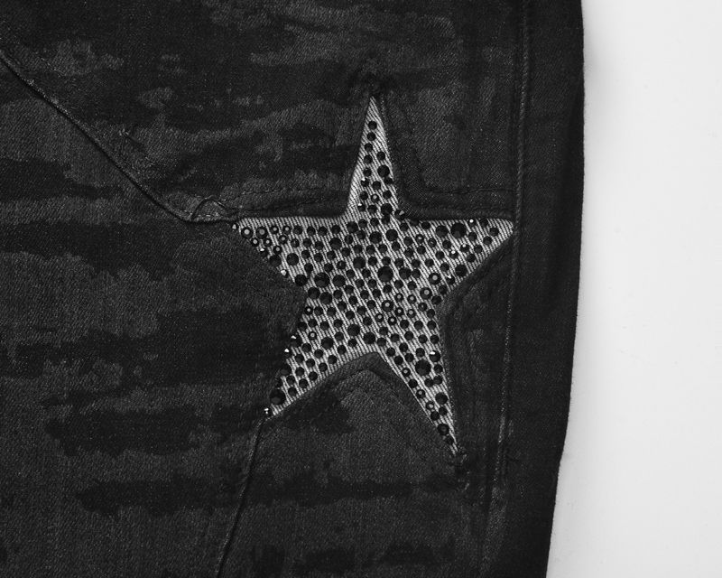 Jeans a gamba larga con motivo a stella a cinque punte, stile High Street, da uomo, lavati e larghi_voghion.com