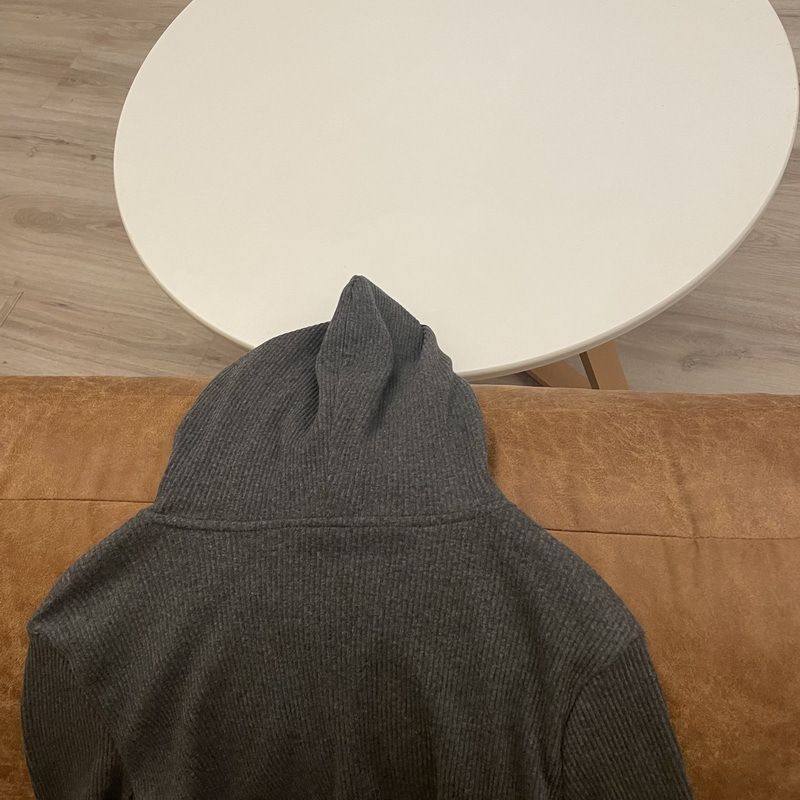 Felpa con cappuccio corta dimagrante con cerniera e motivo a strisce nere e grigie, stile americano/autunno_voghion.com