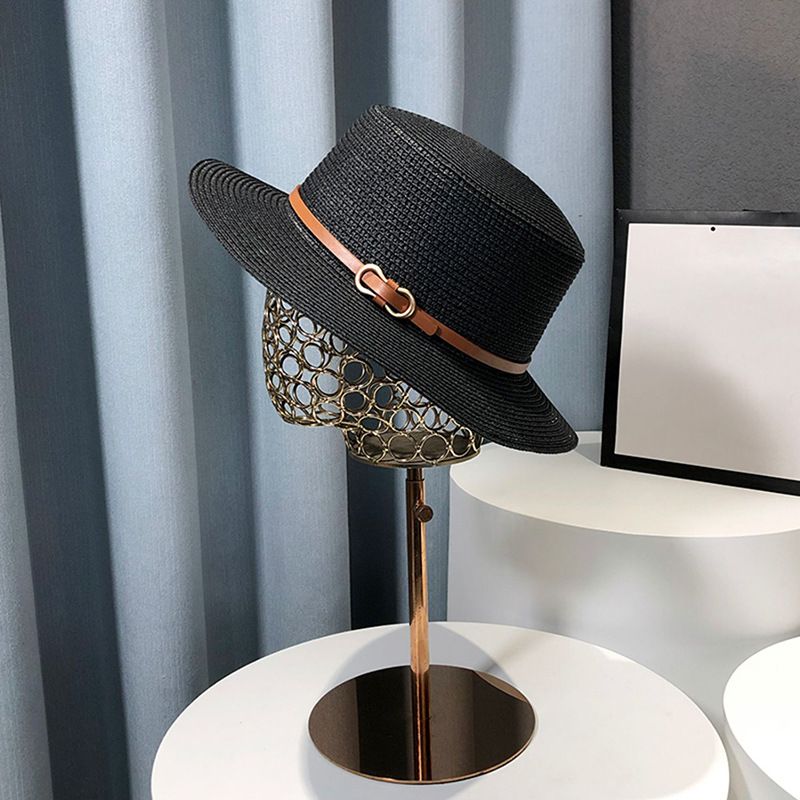 Französischer Strohhut für Damen, Sonnenschutz, Sommergras, gestrickt, flache Kante, für den Urlaub, Strand, Sonnenschutz_voghion.com