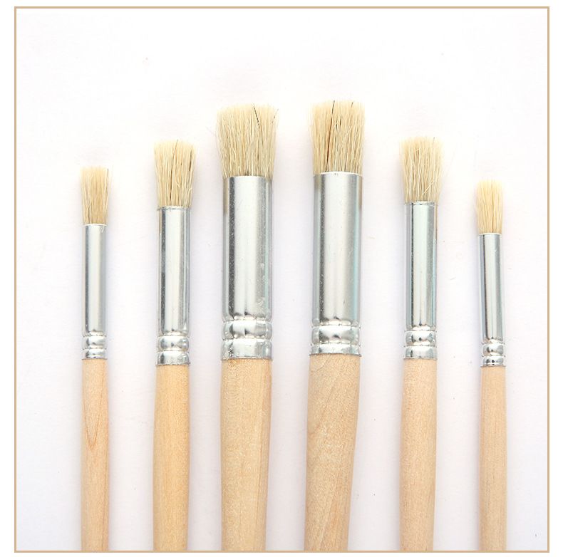 Cross-border Huangshi painting material suit 6 logs round head bristle drawing hollow plate brush acrylic oil brush wholesale_voghion.com