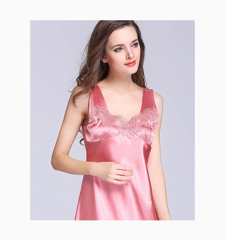 Camisón sexy de seda de hielo para mujer, de verano, con encaje, sin mangas, holgado, de talla grande_voghion.com