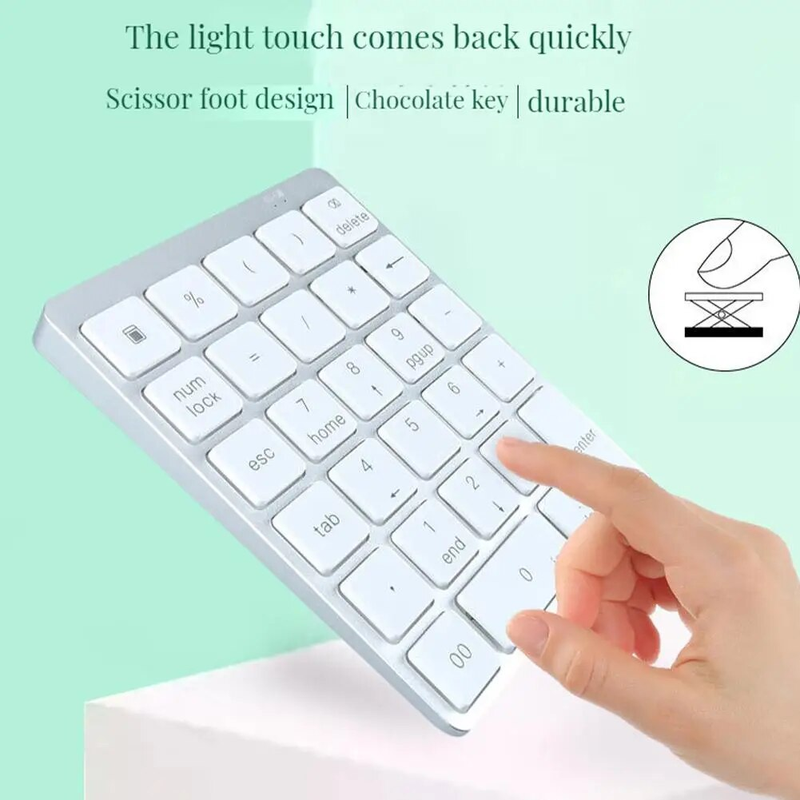 Bluetooth-compatible Number Pad Rechargeable 28 Keys Wireless Mini Numeric Keypad Numpad For Tablet Computer Office_voghion.com