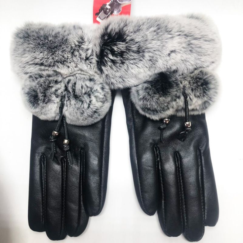 Femmes Hiver Véritable Cuir Écran Tactile Rex Fourrure De Lapin Bouche Corde Suspendue Style Coréen Équitation Extérieur Chaud Peau De Mouton_voghion.com