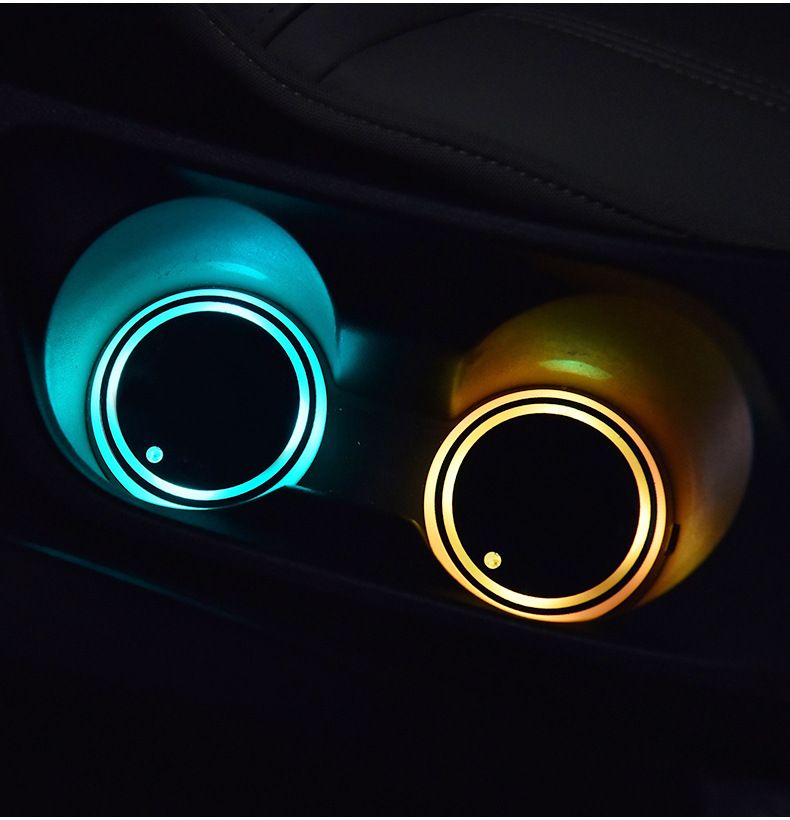 Car LED Luminous Colorful Water Mat, Car Atmosphere Light, Solar Energy, USB Charging, Anti Slip Cup Mat_voghion.com