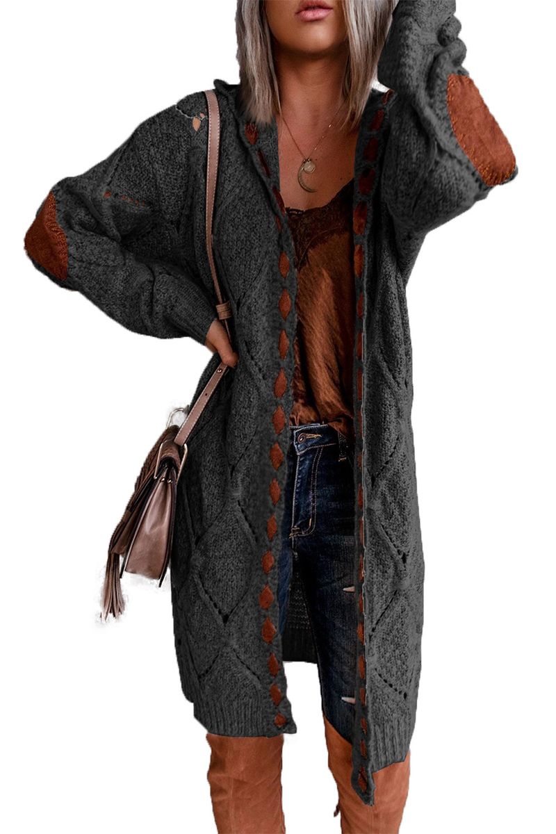 Maglione con cappuccio lavorato a maglia da donna, a maniche lunghe, cardigan, giacca_voghion.com