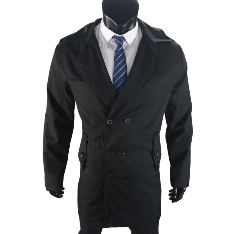 Chaqueta tipo cárdigan cortavientos informal de doble botonadura y largo medio para hombre, otoño y primavera 2024_voghion.com