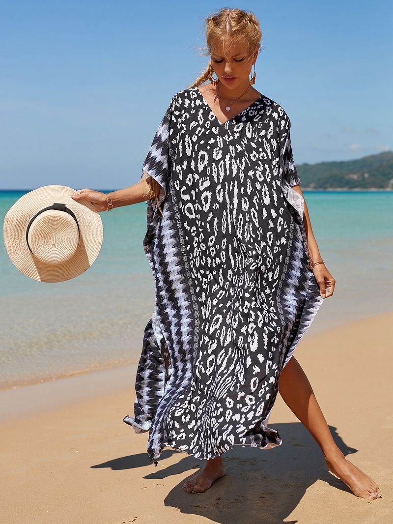 Strandkleid aus 100 % Baumwolle für Damen – Sonnenshirt mit Boho-Print, locker sitzende Bademode, Langarm-Tunika für den Urlaub am Pool_voghion.com