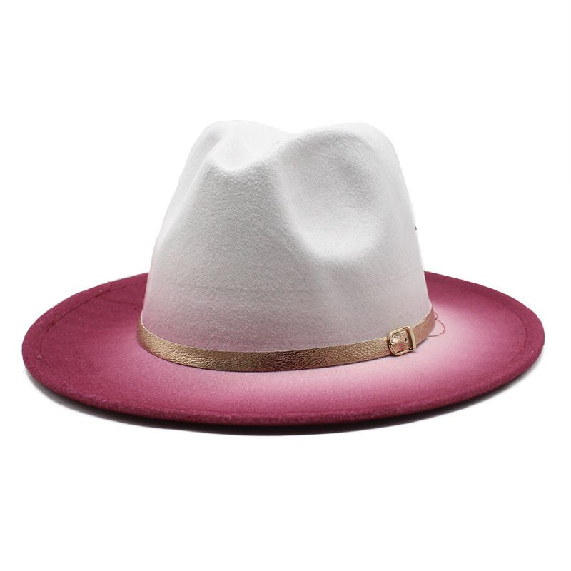 New men and women's new spray painted gradient color woolen jazz British style large brimmed top hat_voghion.com