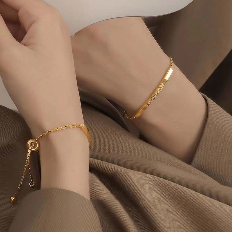 Bracciale in acciaio al titanio con lettere dorate, fatto a mano, alla moda, versatile, semplice, personalità, nicchia_voghion.com