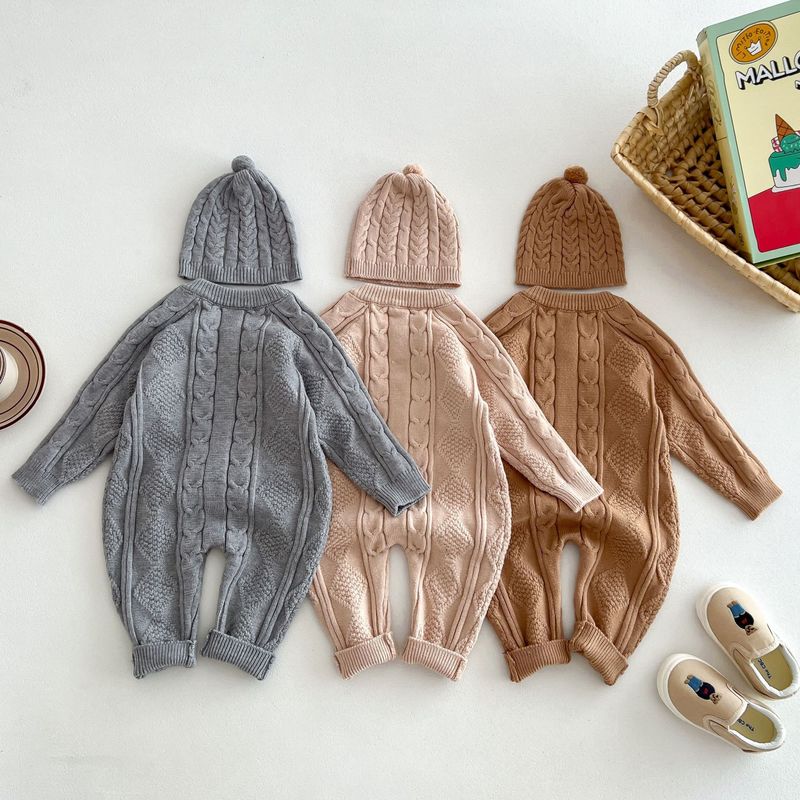 Korean version of autumn and winter New Baby wool jumpsuit for boys and girls Baby Full moon suit newborn 100-day banquet long climb_voghion.com
