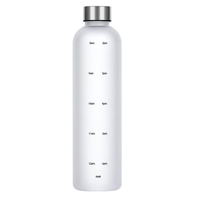 1L Large Capacity Water Bottle For Girls Frosted Water Cup Metal Lid Water Bottle With Time Marker Reusable Drinking Bottle_voghion.com
