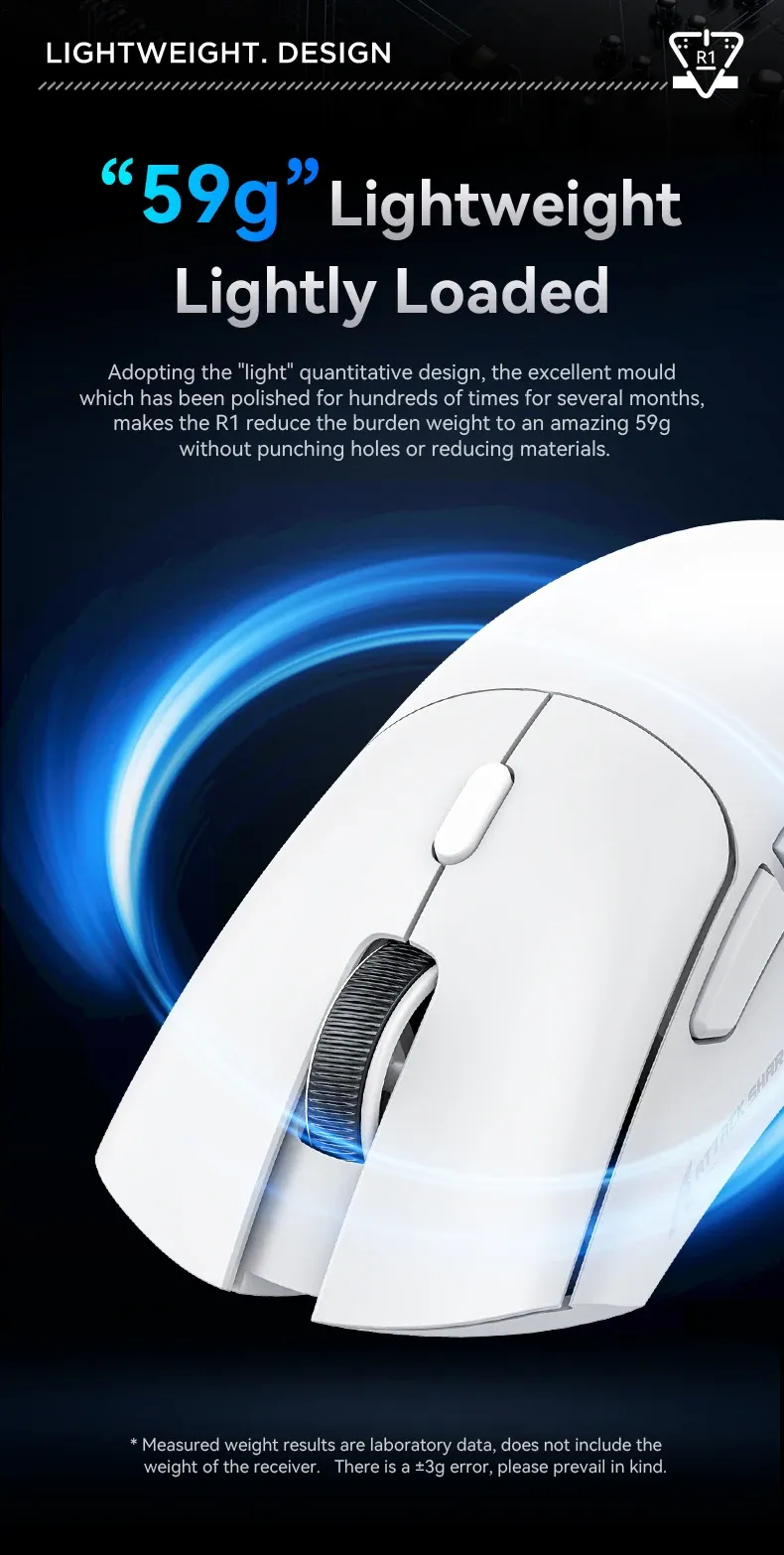 Attack Shark R1 1000Hz Bluetooth Wireless Tri-mode Connection 18000dpi Optical Mouse Lightweight Ergonomic DesignMouse_voghion.com