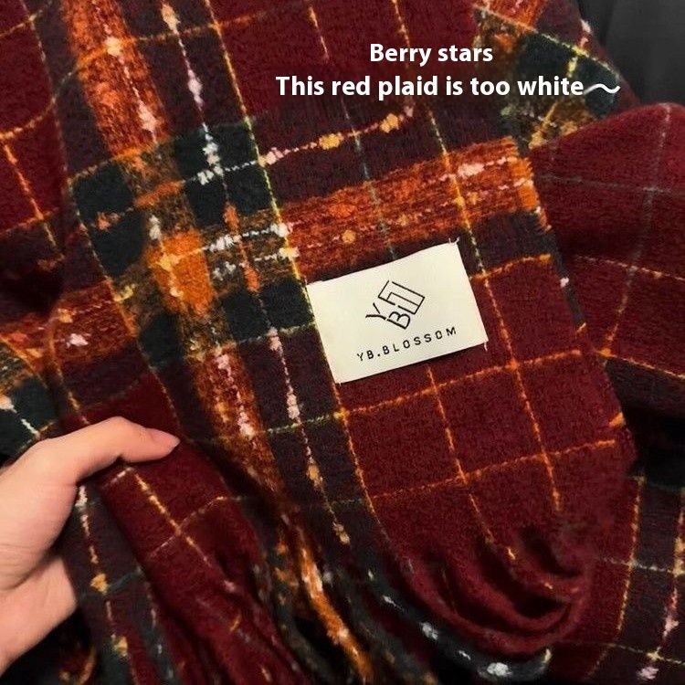 Sciarpa natalizia rossa Berry Star per donna, atmosfera in stile coreano, calore invernale, versatile, sciarpa per studenti, scialle_voghion.com