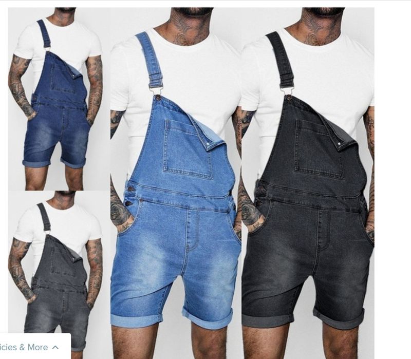 Men's Lace-Up Trim Denim Jumpsuit_voghion.com