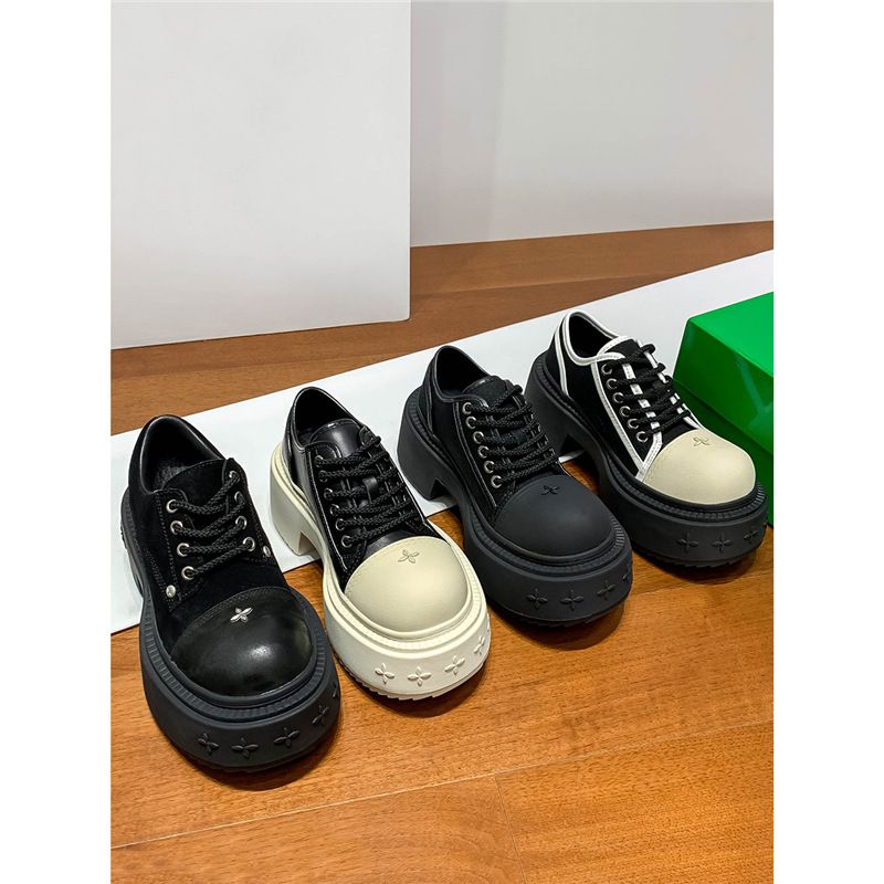 Version Cross Pattern Derby Low Top Wild Horse Boots Platform Thick Sole Big Head Women Genuine Versatile Small Leather_voghion.com