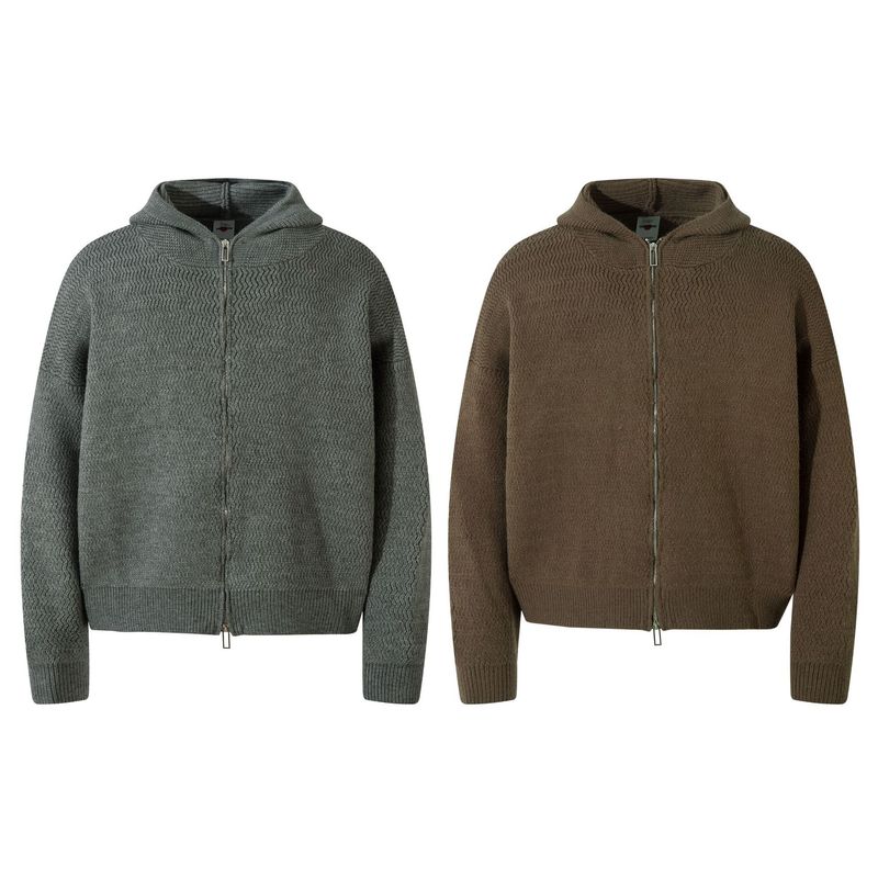 Maglione da uomo con cappuccio e cerniera High Street – Pullover retrò (M-XL) – Fodera in pile invernale (caffè/grigio)_voghion.com
