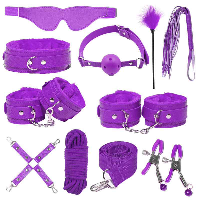 Ensemble de Bondage SM en cuir PU, 7 pièces/ensemble, menottes sexuelles, menottes, fouet, corde, bandeau pour les yeux, jeux pour adultes, jouets érotiques pour Couples_voghion.com