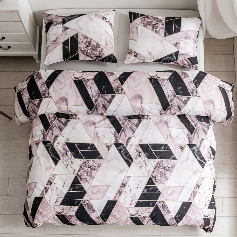 Bedding Sets Colorful Geometric Marble Pattern Printed Quilt Set Three Piece Set_voghion.com