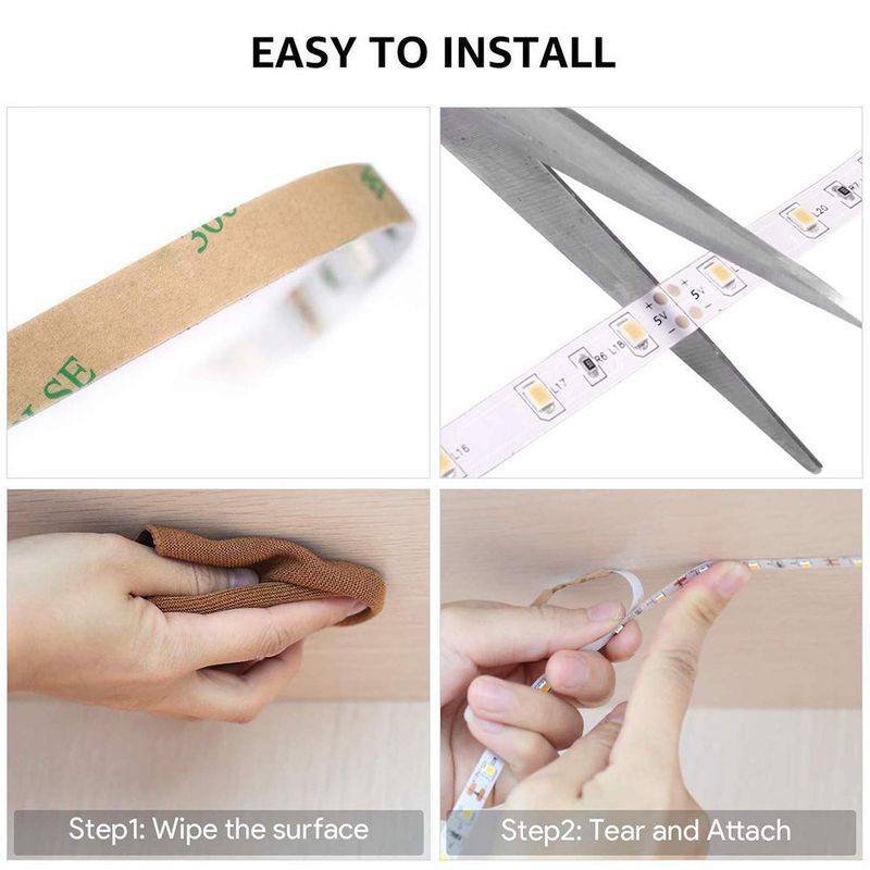 5 V USB-LED-Lichtstreifen 3528 SMD – Warmweiß und Kaltweiß, einfarbig, selbstklebend für Schrank-, Kleiderschrank- und TV-Hintergrundbeleuchtung_voghion.com