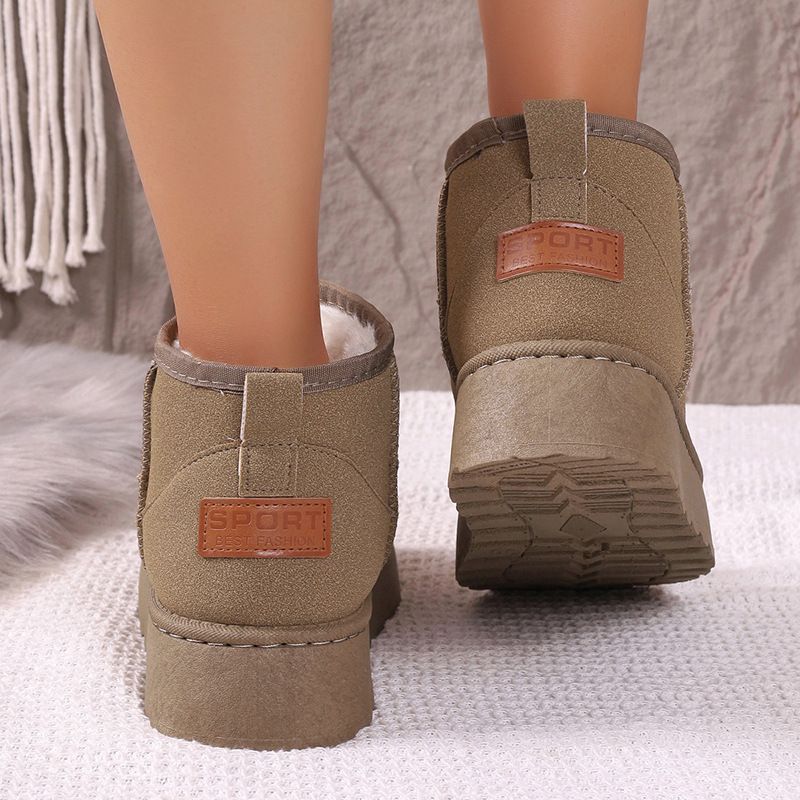 SHLIANG Bottes de neige à plateforme épaisse en peluche pour femmes, chaussures d'hiver chaudes en fourrure et coton, bottines en daim à enfiler, chaussures rembourrées Y0074_voghion.com