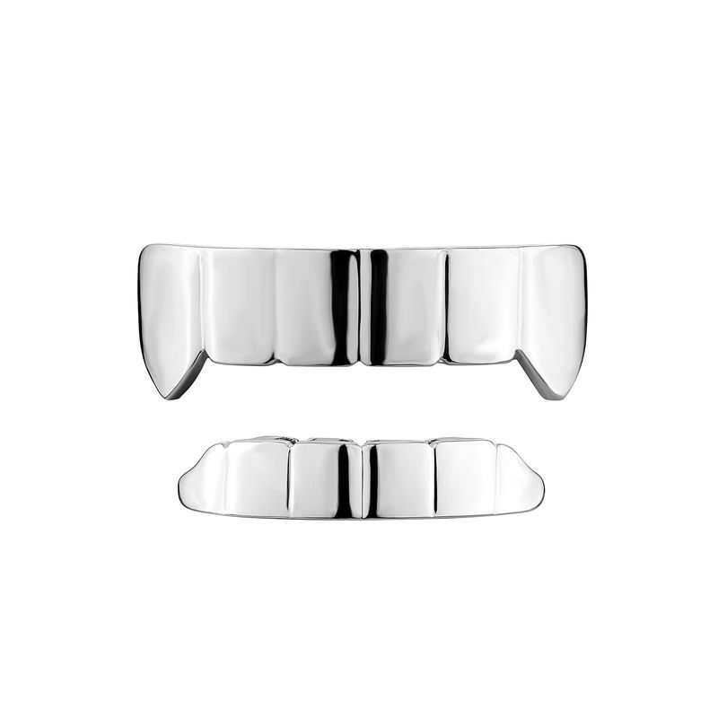 Griglie Hip Hop da uomo con finitura lucida a specchio, set di gioielli dentali a 6 denti in oro e argento - Stile geometrico per rapper e artisti, oro lucido a specchio_voghion.com