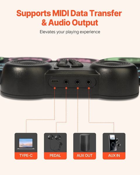 Elektrisches Schlagzeug 9-Pad mit Kopfhöreranschluss Pedale Eingebaute Lautsprecher für Kinder_voghion.com