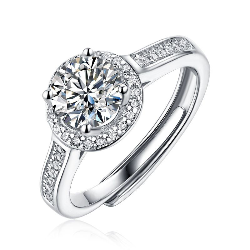 S Silver New Luxury Round Bag Women Moissanite Adjustable Open Ring Live Broadcast_voghion.com