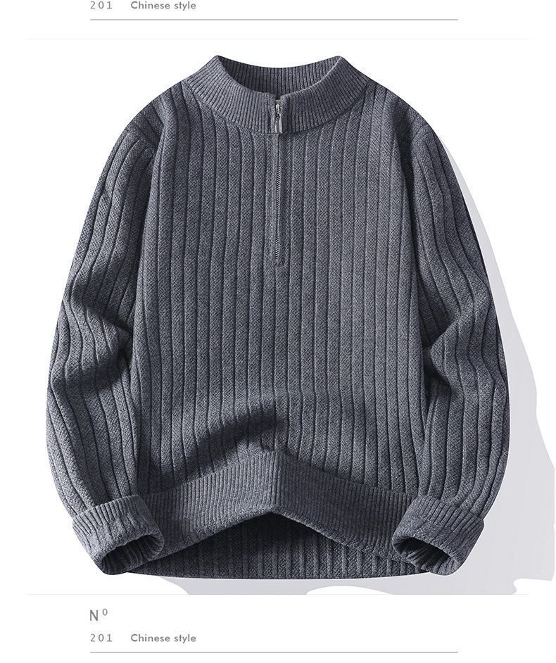 ABX Halbreißverschluss Modischer Rundhalspullover, lässig, Strick, Herbst/Winter, einfarbig, vielseitiges Basishemd, Pulloverjacke 1_voghion.com