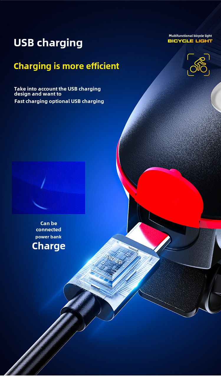 7588 Solar Rechargeable Bicycle Front Light Horn Light Mountain Bike Night Riding Light USB Charging Outdoor_voghion.com