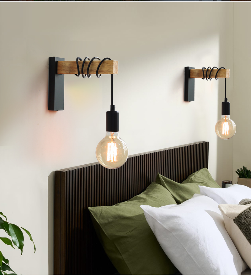 Luminária de parede de madeira retrô E27 moderna e minimalista para pendurar na parede, luminária de parede para decoração de casa, cabeceira, quarto, iluminação, luz da escada_voghion.com