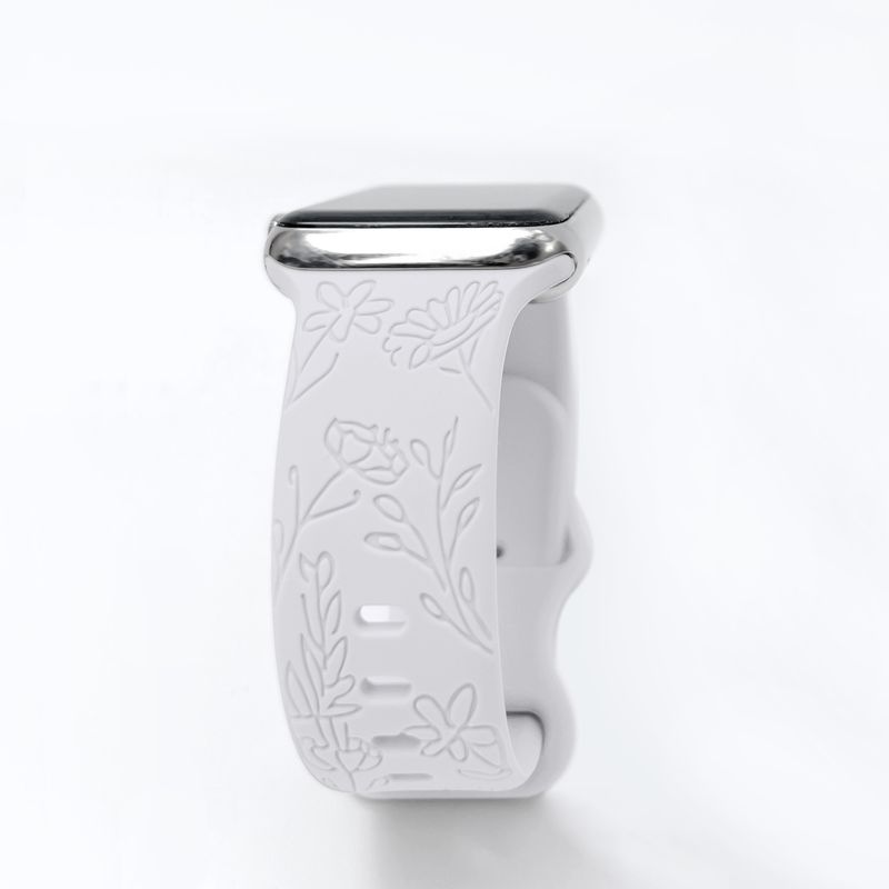 Il cinturino in silicone con bottone a farfalla a forma di stelo di campanula è adatto per Apple Watch e lo stampo per intaglio è in rilievo._voghion.com