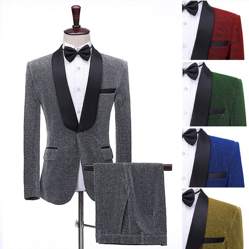 CT Host Green Fruit Collar Colorful Shiny Silk Suit Set Singer Stage Performance Costume Photo Studio Bar DJ Men's Formal_voghion.com