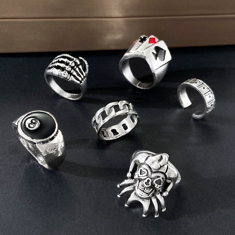 New Personality For Men, Ins Punk Skull Head Ghost Claw Number 8 Poker 6-Piece Set Index Finger Ring_voghion.com