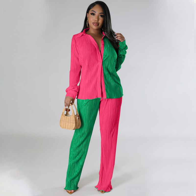 Abbigliamento donna Autunno Nuovi prodotti Colore Stuzzicadenti Tessuto Largo Casual Due Pezzi Completo_voghion.com