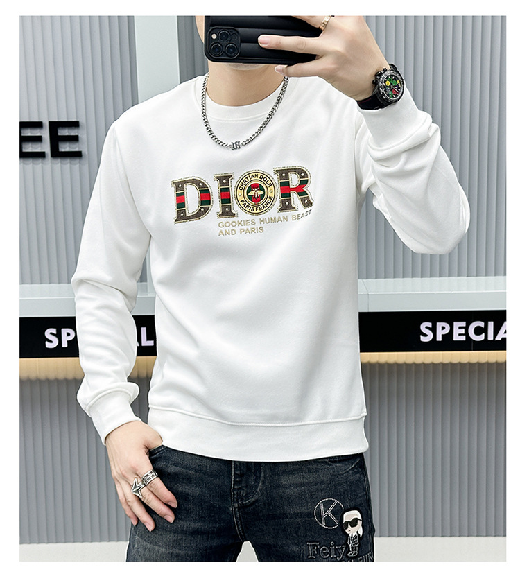 Herenkleding Hot drill reliëf lange mouwen ronde hals heren licht luxe modemerk high-end vrijetijdsbesteding effen kleur hoodie heren_voghion.com