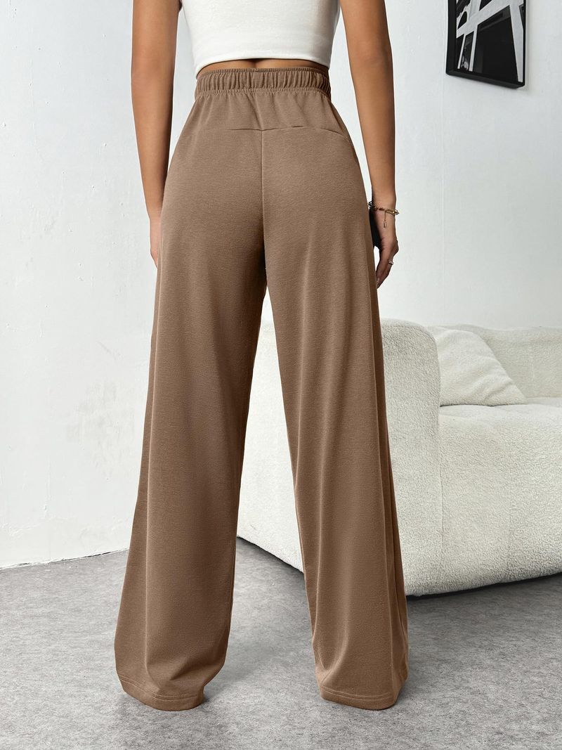 Nuovi pantaloni elastici in vita con tasche laterali, pantaloni della tuta larghi in pile spesso, taglio dritto, tinta unita, pantaloni lunghi da donna_voghion.com