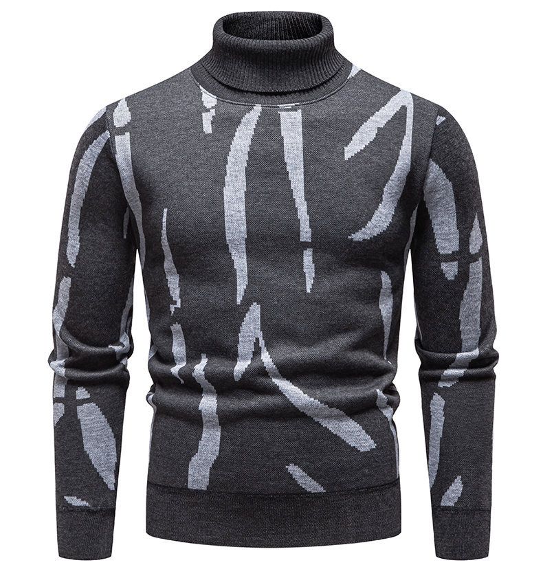 Pull col montant style britannique pour homme – Coupe ajustée, imprimé (M-4XL, 4 couleurs, mélange de polyester, automne/hiver)_voghion.com