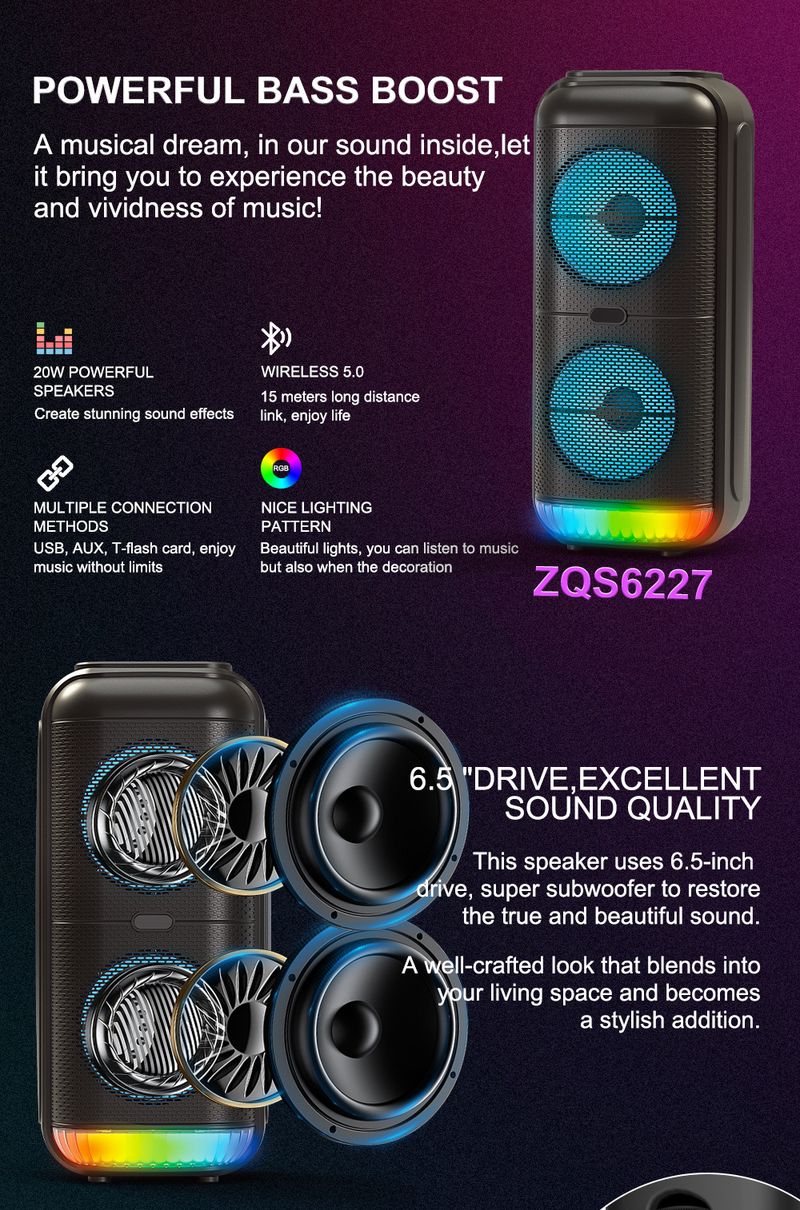 Single-e ZQS6227 Popularny przenośny mały stereofoniczny zewnętrzny mikrofon karaoke Zintegrowane kolorowe światła Duże stereo_voghion.com